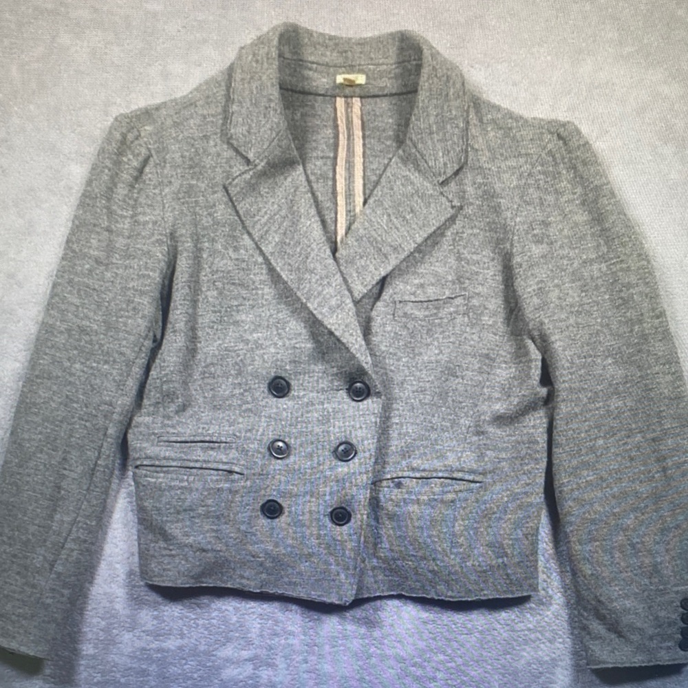 J. Crew Cropped Double-Breasted Gray Wool Blend Blazer